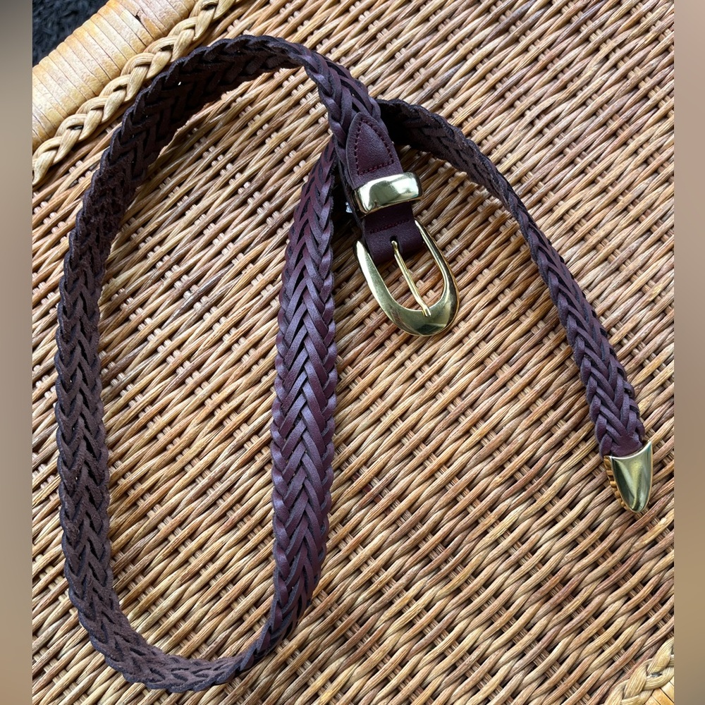 Vintage genuine leather maroon Red Cross braided belt
